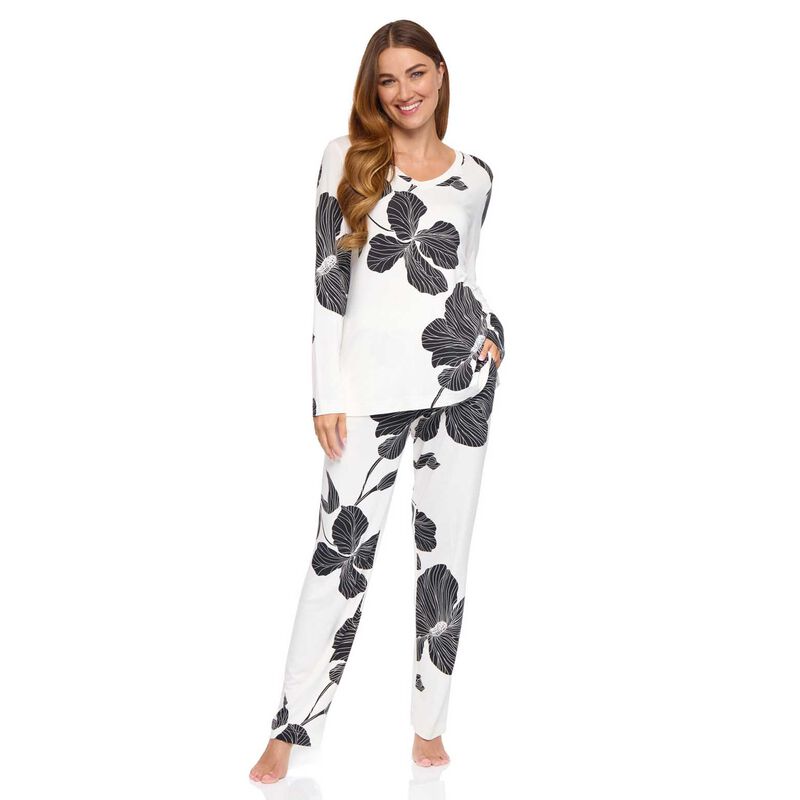 La Marquise Ebony Flora Jersey Bamboo Long Sleeve Pyjama With Pockets image number 0